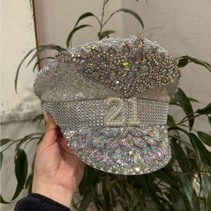 21st birthday festival sequin burning man‎ glamour Silver Embellished hat